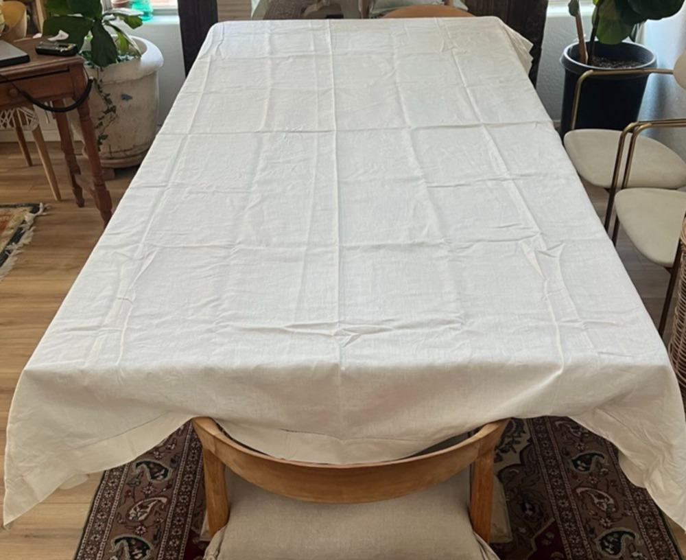 Lightweight Linen Tablecloth 62" x 100" White Hemstitch Border